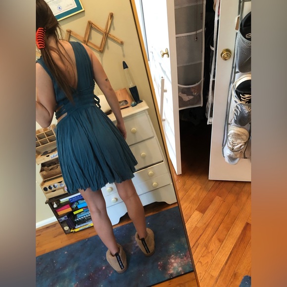 Vintage Free People Cut Out Dress XS Mini Sundress Flowy Loose Deep V - Picture 4 of 10